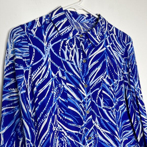 LILLY PULITZER Sea View Voile Button Down Shirt Rayon Blouse Blue‎ White Sz S - Picture 3 of 10